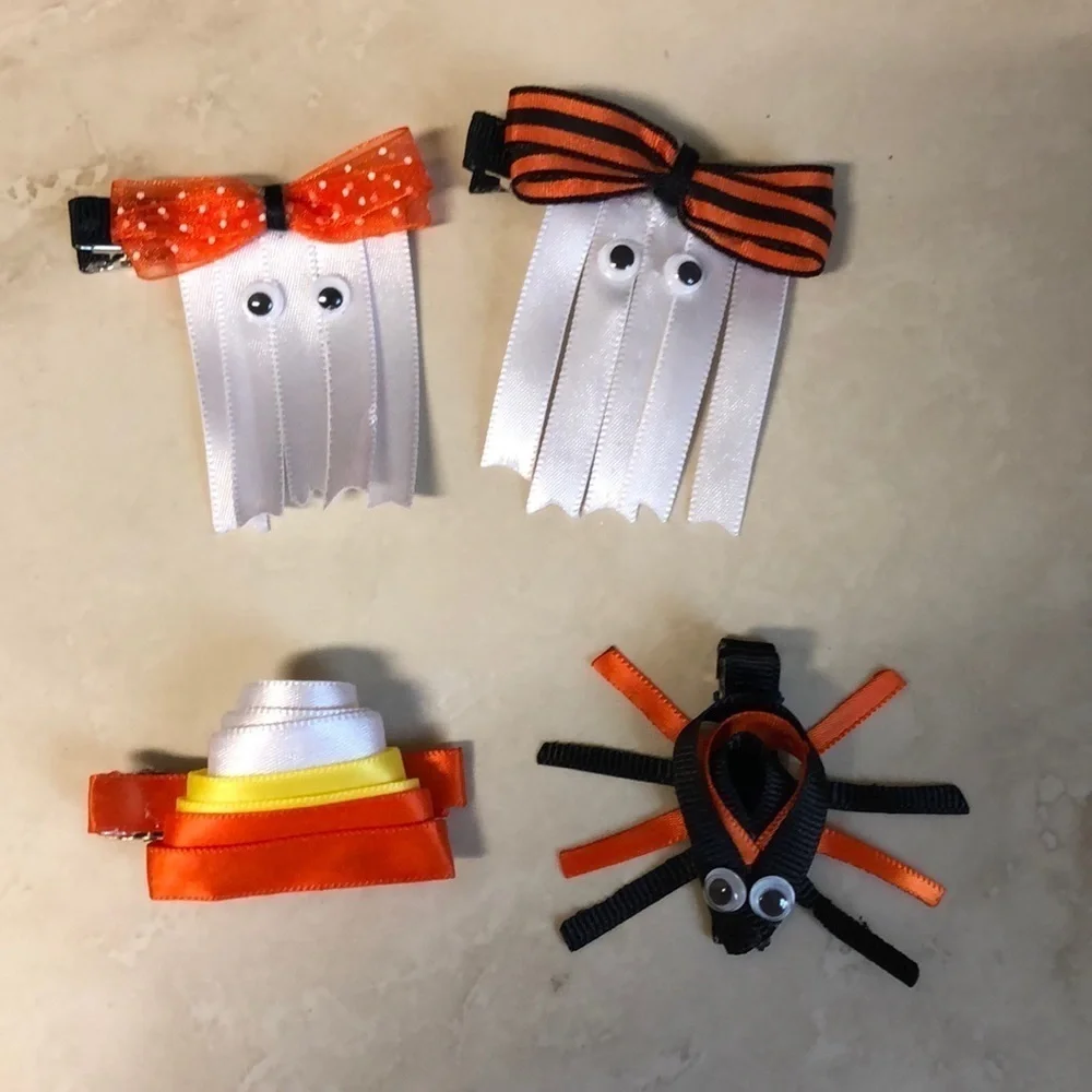 2/$15 Set of 8 Halloween Hair Clips | Orange & Black | Kids
